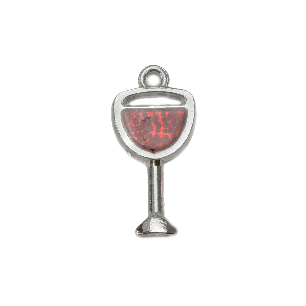 Charms & Solderable Accents Base Metal Red Wine Glass Charm, Pack of 10